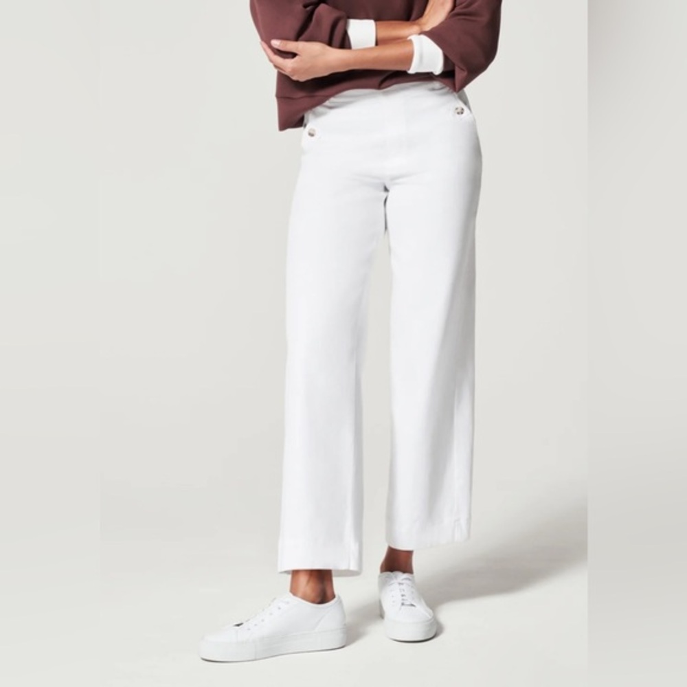 SPANX White Wide-Leg Cropped Denim Pants